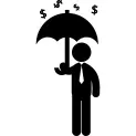 Man holding an umbrella under dollars money rain