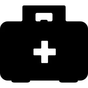 First aid kit with black case and white cross symbol on it