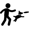 Man throwing a disc and dog jumping to catch it