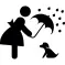 Woman covering her pet with an umbrella