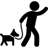 Man carrying a dog with a belt to walk