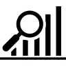 Data search interface symbol of a bars graphic with a magnifier tool