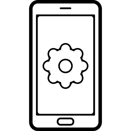 Cogwheel symbol on mobile phone screen