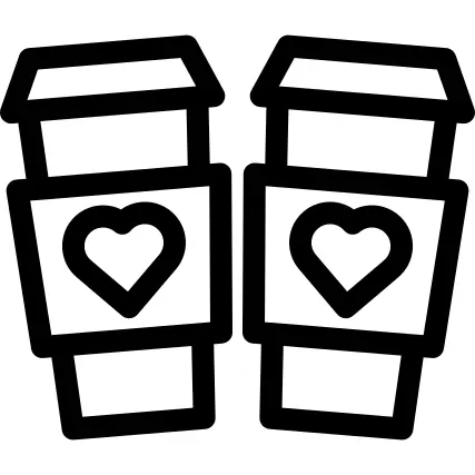 Two Coffee Cups with Hearts