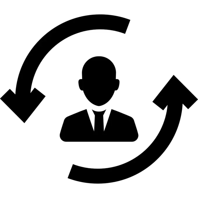 Man between two circular rotating arrows