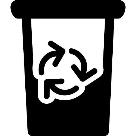 Garbage can half full with recycle symbol