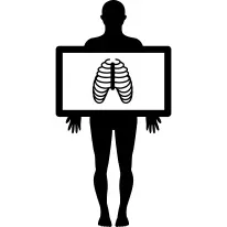 Standing male silhouette with x ray view of the lungs