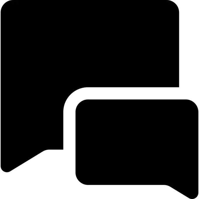 Chat of two filled rectangular speech bubbles of different sizes