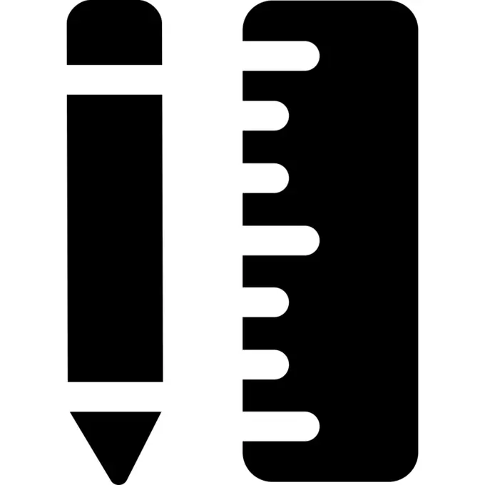 Pencil and ruler in vertical position