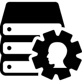 Books stack with cogwheel and male side view image