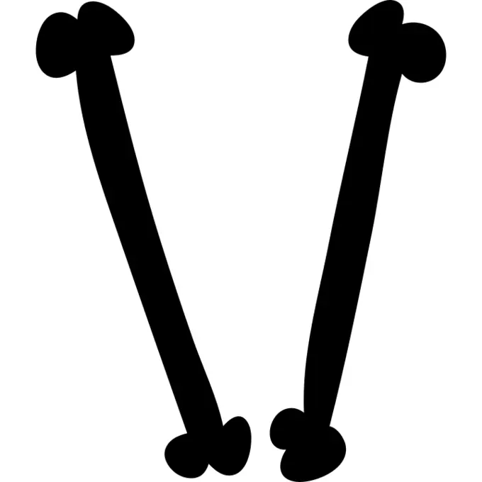 Letter V of two thin straight filled animal bones shape