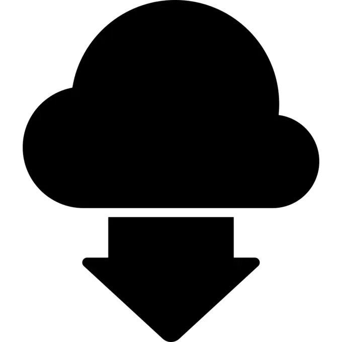Download black symbol of a cloud and down arrow