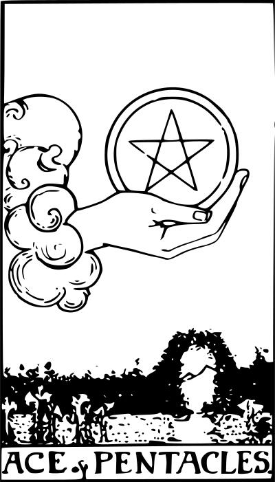 Ace of pentacles in a card