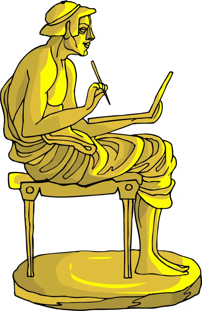 Golden statue with writer