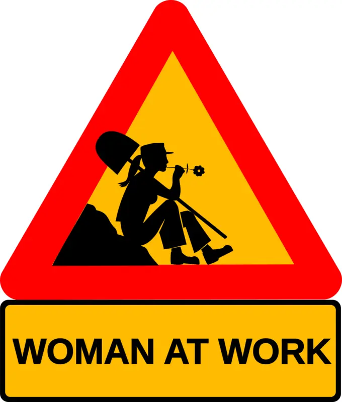 Lady at work signpost