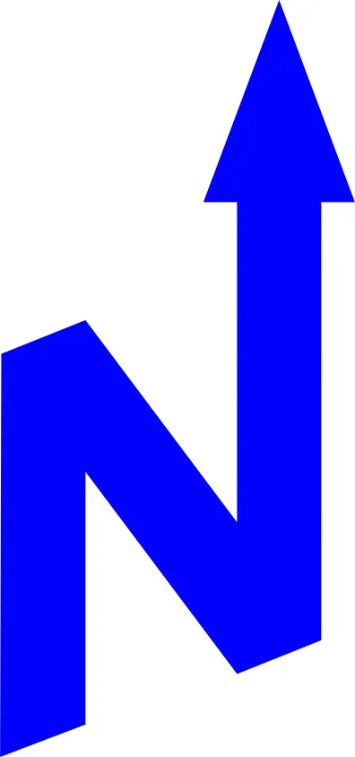 Blue N pointing ''north''