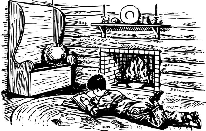 Boy writing by the fire