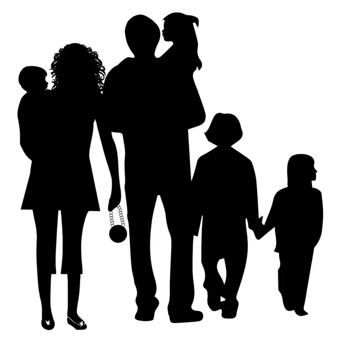 Six family members vector silhouette