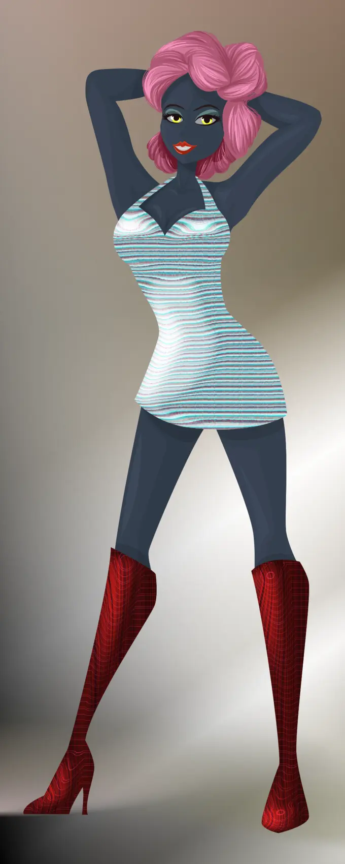 Dark-skinned girl in red clothes