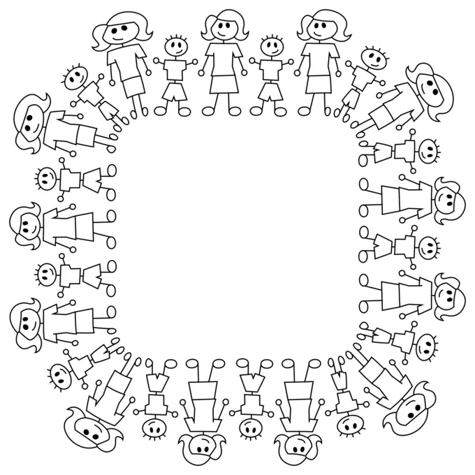 Mother and son in a square