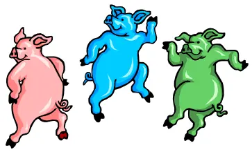 Three colored pigs