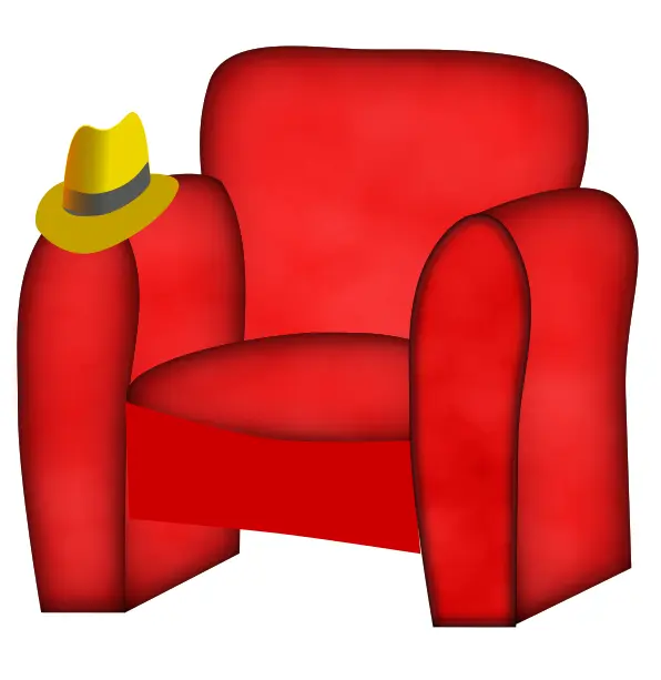 Red chair and hat.