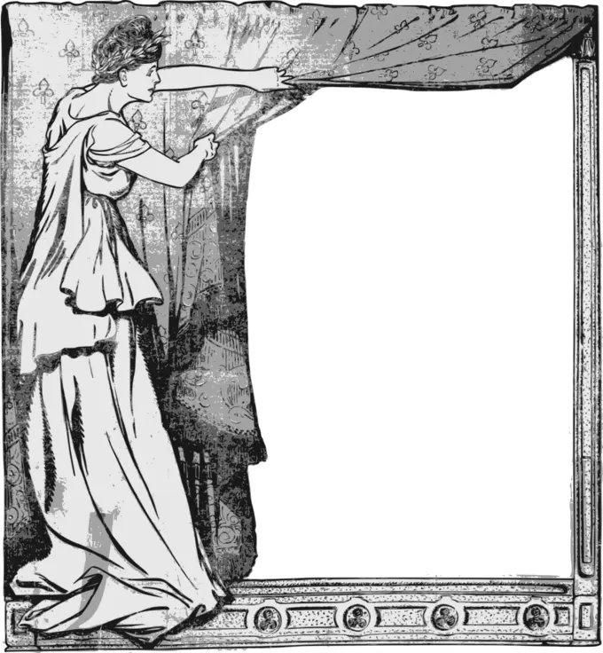 Lady behind curtain frame
