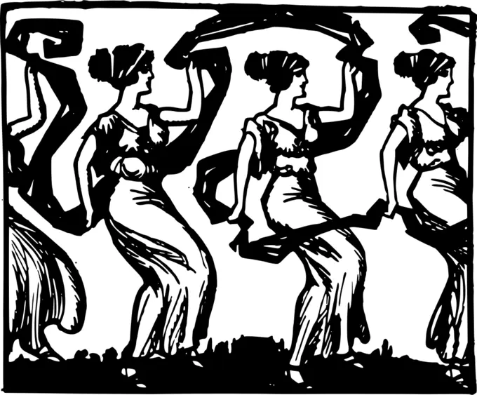 Dancing ladies in a queue