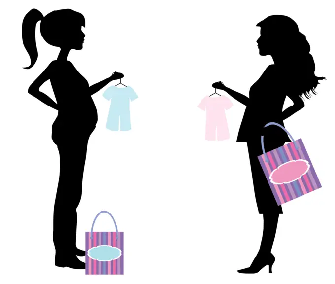 Pregnant women in shopping
