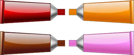 Drawing of red, orange, brown and pink colour tubes