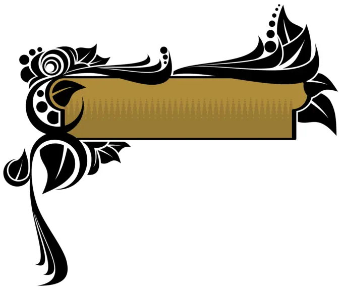 Vector image of brown rectangular banner with a black floral decoration