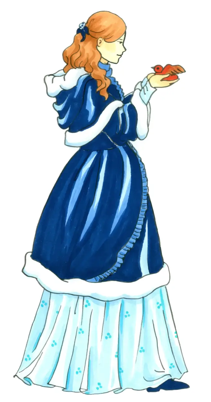 Regal woman nursing a bird vector drawing