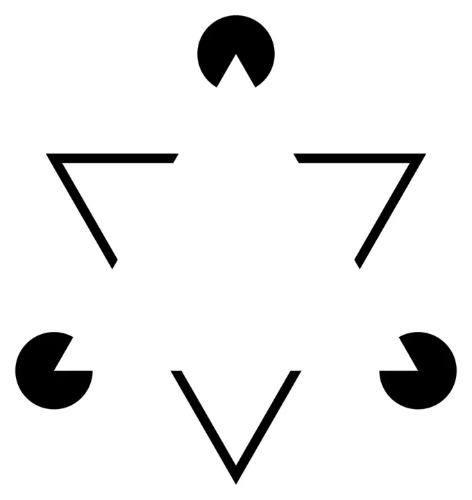 Vector clip art of famous optical illusion with three pacman figures