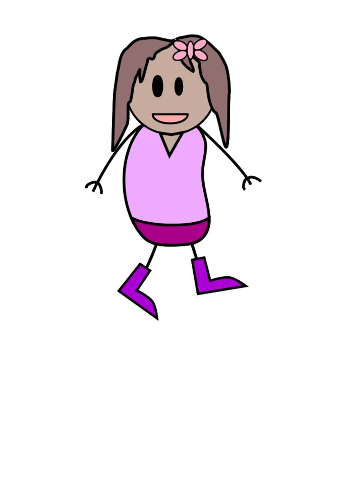 Vector drawing of girl stick figure in purple clothes