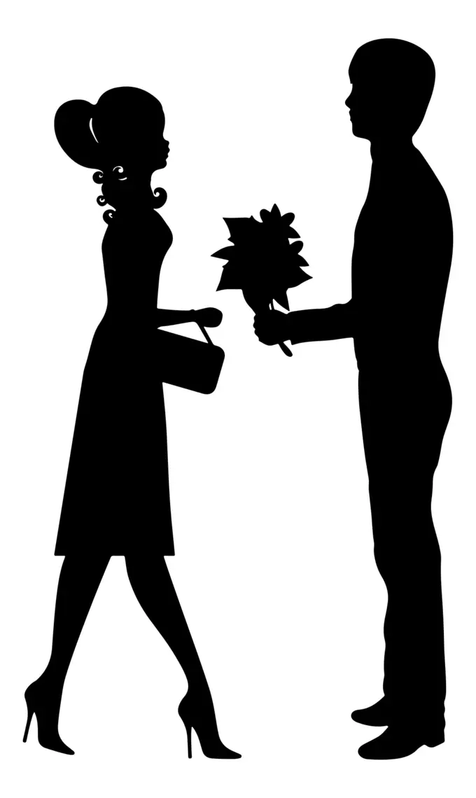 Man gives flowers to young lady vector illustration