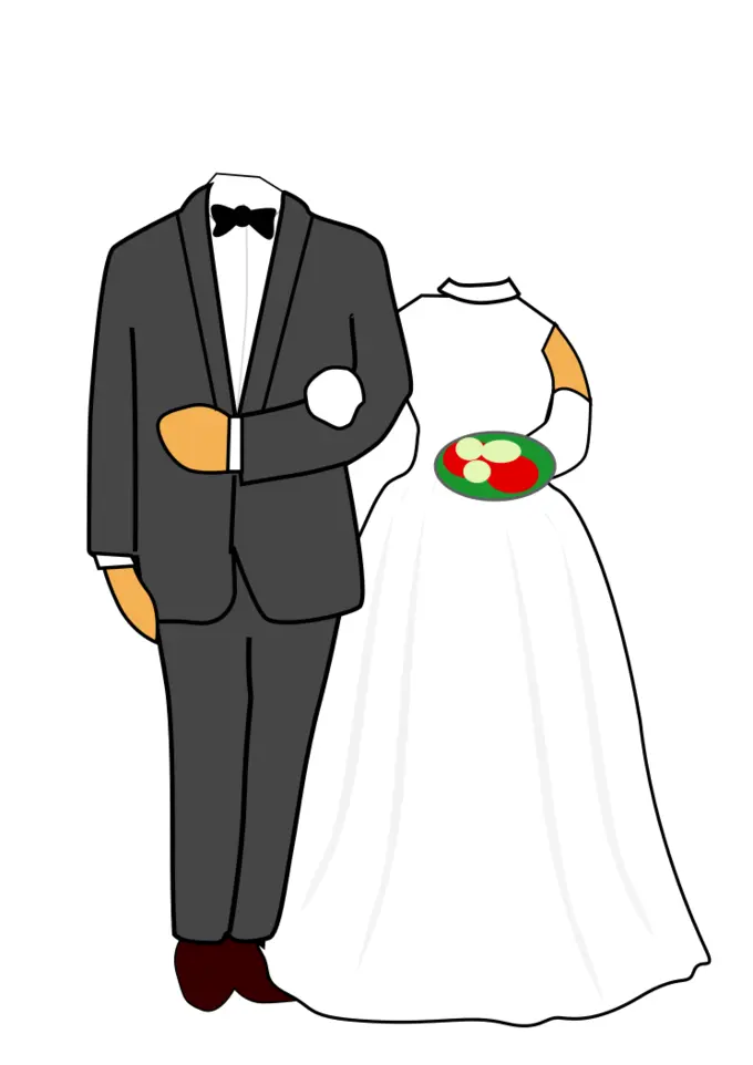 Illustration of headless wedding couple