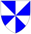 Shield with blue and white triangles