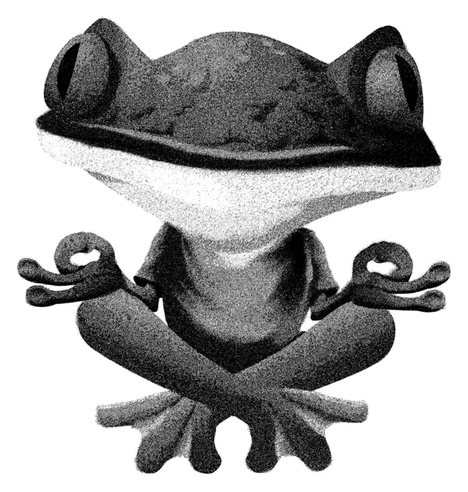 Vector illustration of glitch frog doing a zen pose