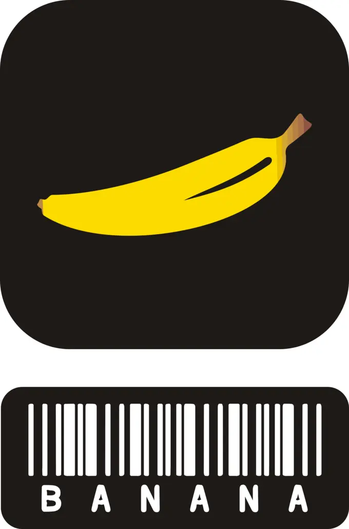 Vector illustration of two piece sticker for bananas with barcode