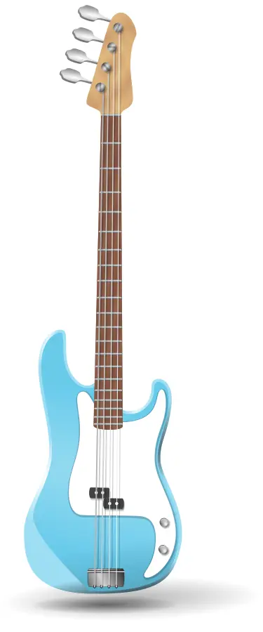 Illustration of blue bass guitar standing up