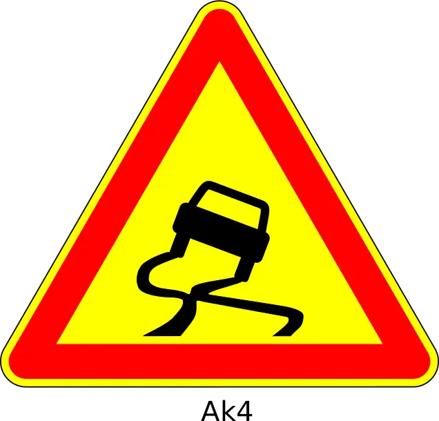Vector image of slippery road triangular temporary road sign