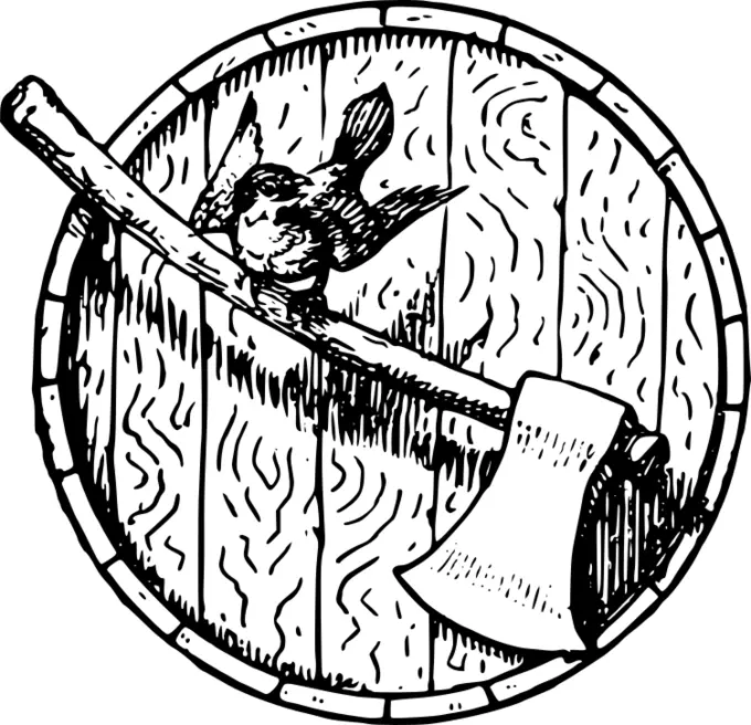Vector illustration of axe and bird on a decorative divider