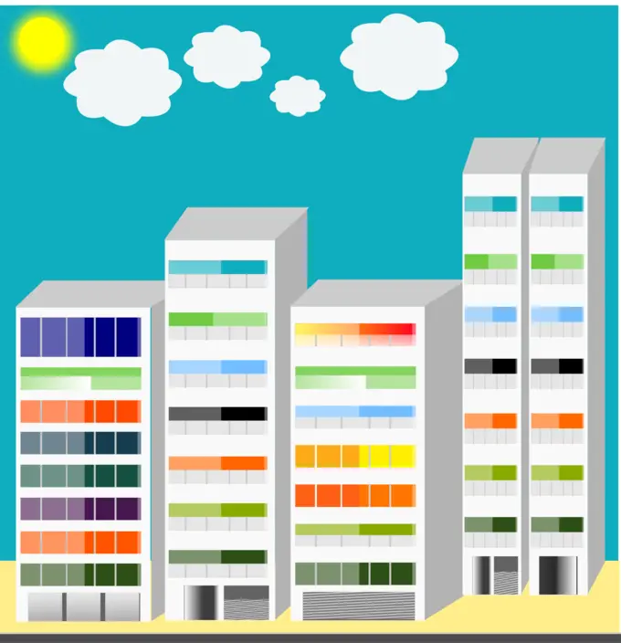 Simple city skyscrapers vector drawing