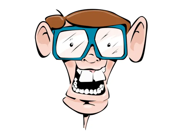 Vector clip art of comic geek face with glasses