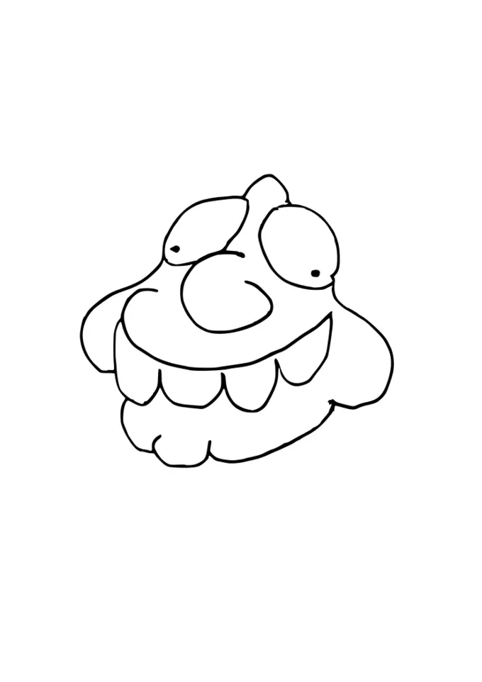 Cartoon big toothed monster line vector drawing