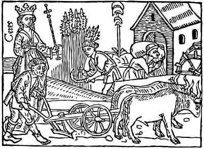 Vector image of medieval farming scene