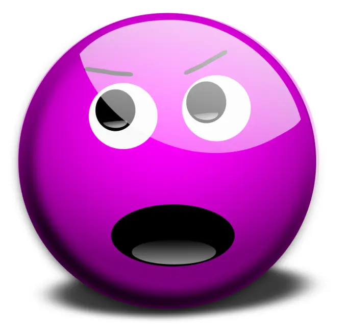 Vector drawing of purple angry smiley