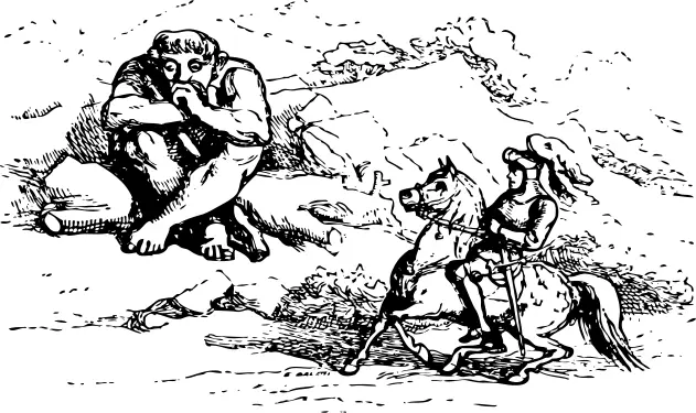 Vector image of knight on horse and giant