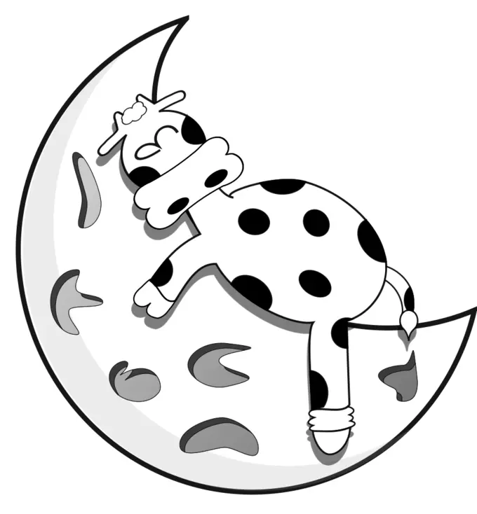 Vector drawing of lamb sleeping on half moon