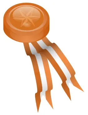 Vector clip art of bronze medallion with orange ribbons